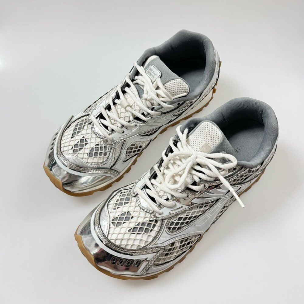 BOTTEGA VENETA Women's White and Silver Sneakers